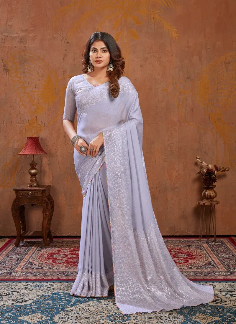 Grey Colour Triva By Dhaga Moss Stich Foil Daily Wear Saree Orders In India 1008