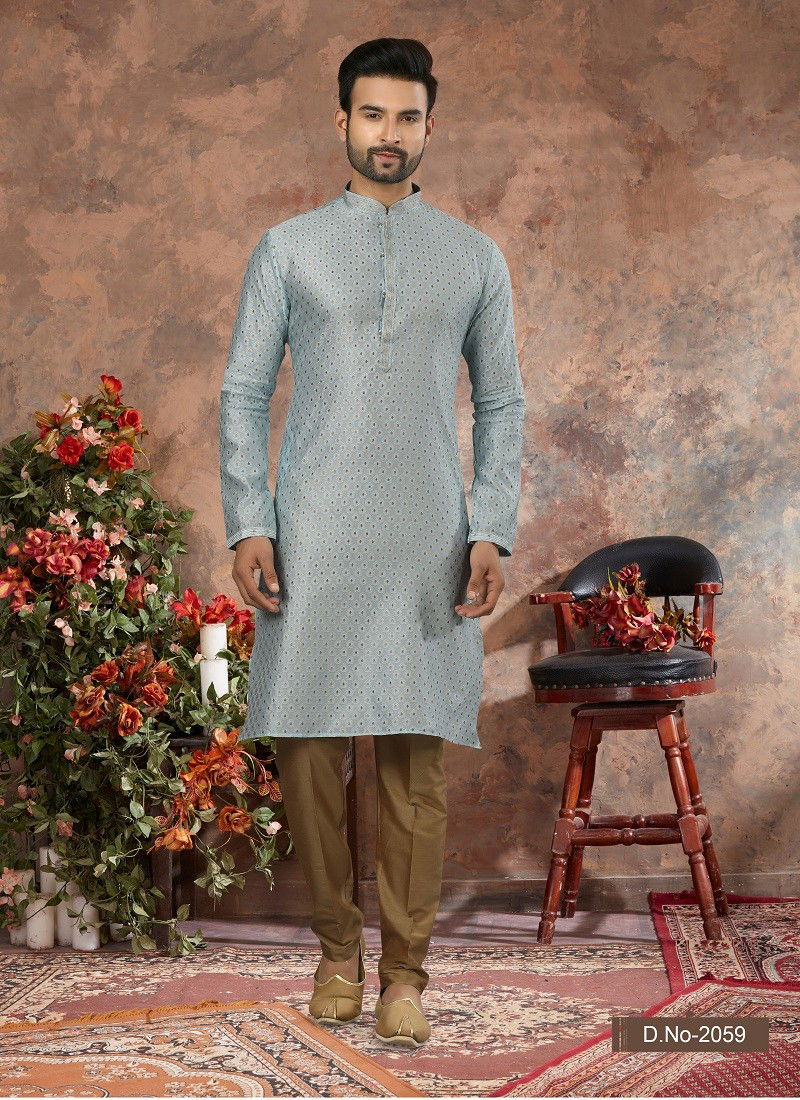 Grey Colour Vol 10 Occasion Wear Mens Kurta Pajama Wholesale Market In Surat 2059