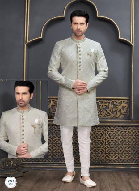 Grey Colour Wedding Wears Art Embroidered Silk Kurta Pajama Suppliers In Mumbai 2227