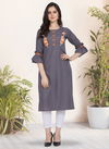 Grey Designer Cotton Silk Regular Wear Handwork Simple Kurtis 7079