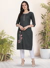 Grey Cotton Silk Designer Cotton Silk Daily Wear Handwork Simple Kurtis 7075