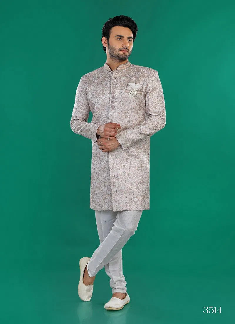 Grey Gold Colour 1646 1 Wedding Wear Mens Indo Western Suppliers In India 3514