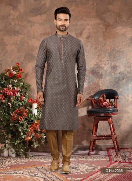 Grey Gold Colour Vol 10 Function Wear Mens Kurta Pajama Exporters In India 2035