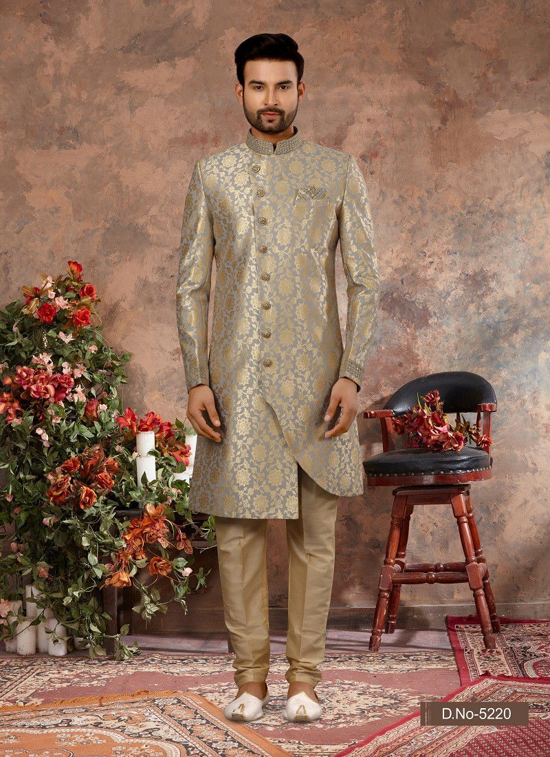 Grey Gold Colour Vol 11 Wedding Wear Mens Indo Western Suppliers In India 5220