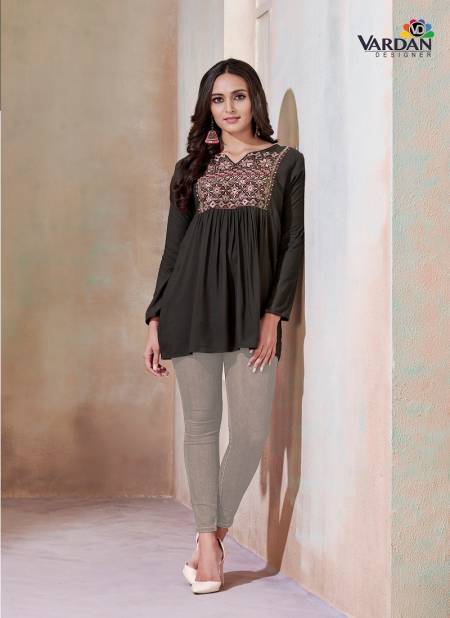 Grey Ira Vol 1 By Vardan Rayon With Embroidery Work Ladies Top Western Catalog 2008
