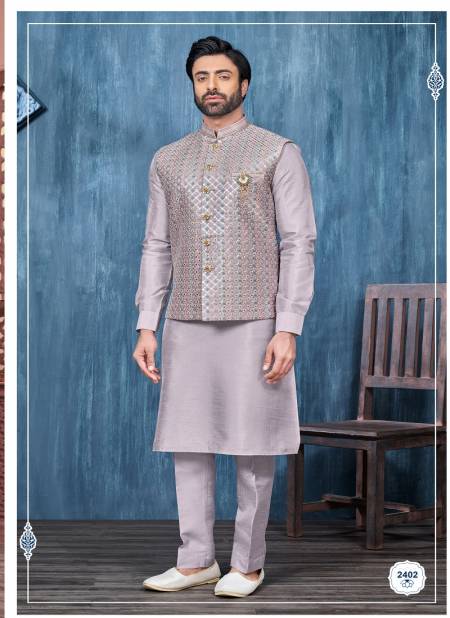 Grey Multi Colour Designer Party Wear Art Embroidered Banarasi Silk Mens Modi Jacket Kurta Pajama Wholesale Online 2402