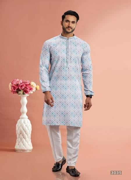 Grey Multi Colour Function Mens Wear Printed Cotton Stright Kurta Pajama Suppliers In India 3035