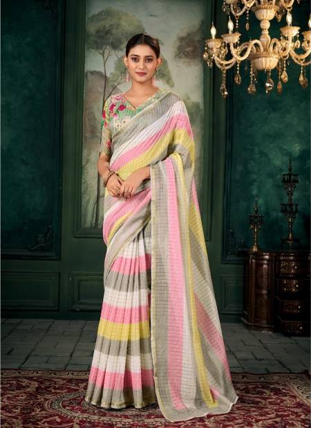 Grey Multi Colour Meghdhanush By Rajpath Chanderi Linen Printed Casual Wear Bulk Saree Orders In India 650001