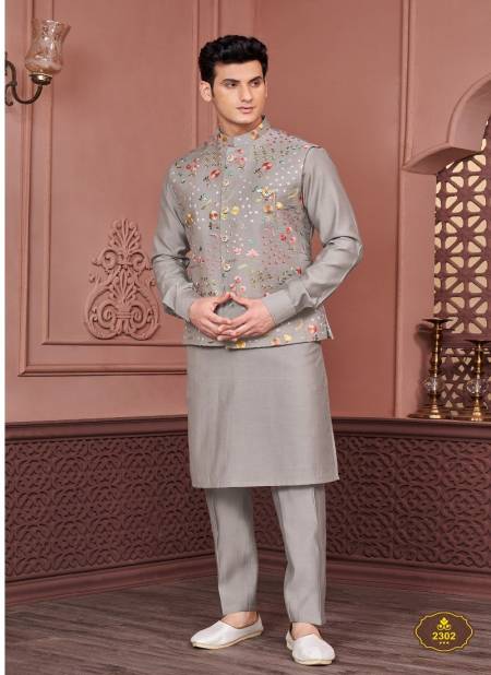 Grey Multi Colour Occasion Wear Mens Modi Jacket Kurta Pajama Wholesale Market In Surat 2302