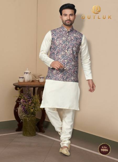 Grey Multi Colour Outluk Wedding Collection Vol 9 Mens Wear Modi Jacket Kurta Pajama Exporters in India 9006
