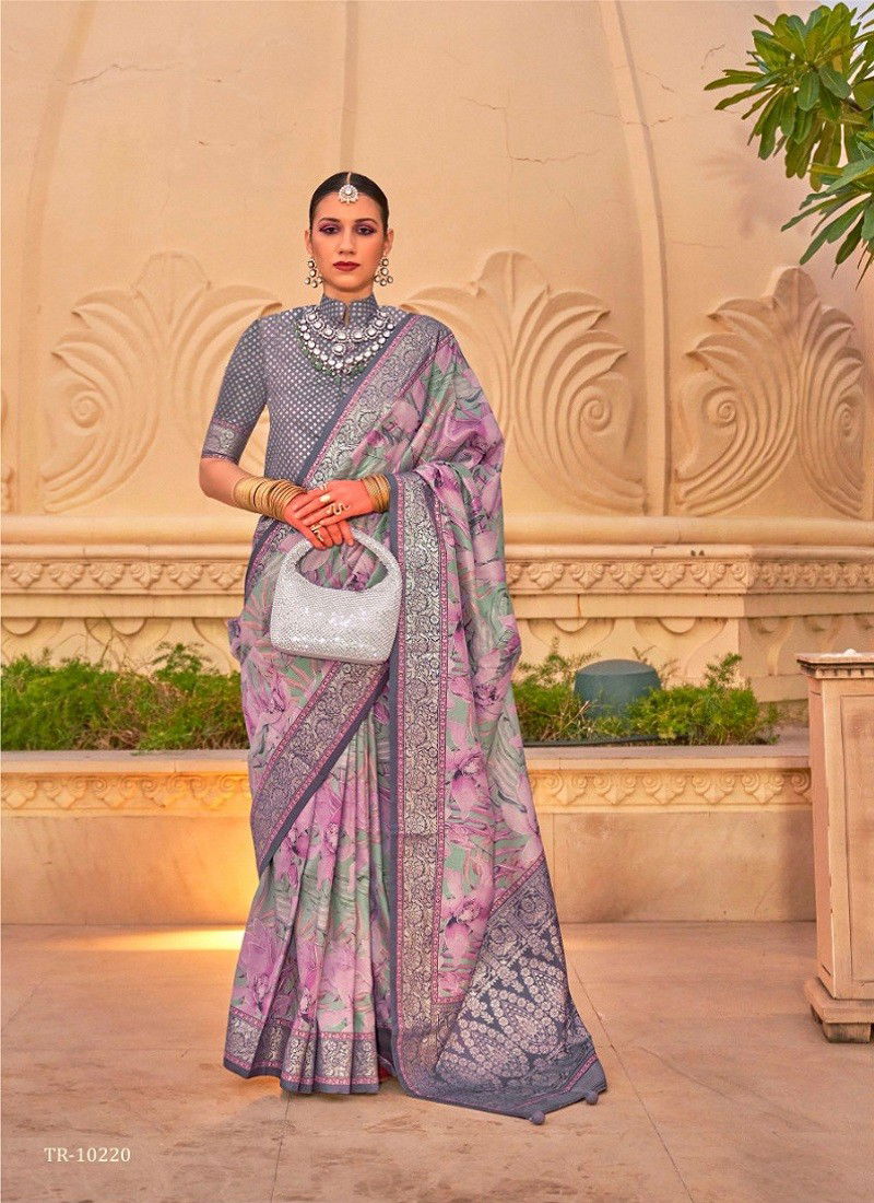 Grey Multi Colour Sinhasan By Trirath P.V Silk Foil Printed Casual Wear Saree Wholesalers In India 10220