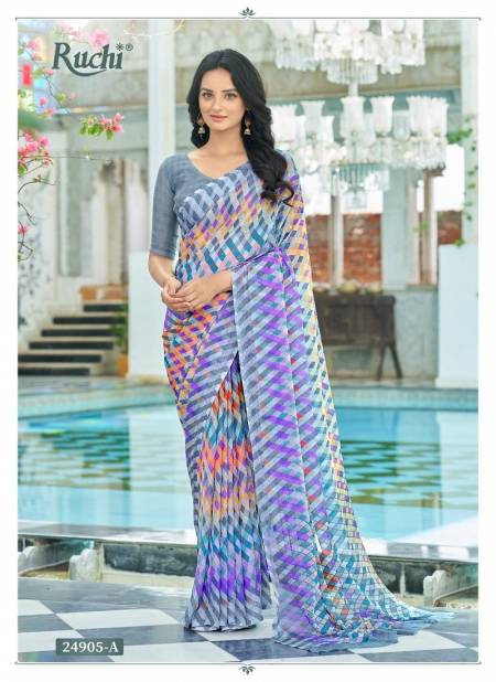 Grey Multi Colour Star Chiffon 122 By Ruchi Daily Wear Sarees Wholesale Price In Surat 24905-A