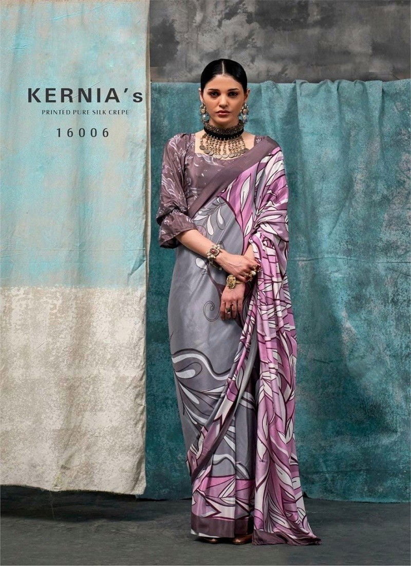 Grey Multi Colour kernias By Rajbeer Crepe Silk Printed Saree Suppliers In India 16006