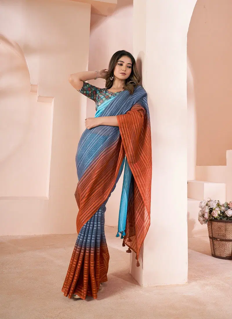 Grey Multi Grassy By Sr Linen Printed Daily Wear Saree Wholesale Price In Surat