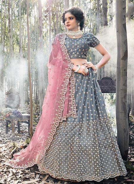 Grey Designer Zikkra Net Zarkan Work Heavy Party Wear Lehenga Choli Collection 13003 Catalog