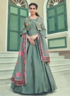Grey Silk Festival Wear Embroidery Work Anarkali Suit
