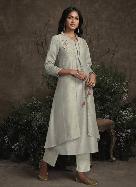 Light Grey Designer Royal Garden Silk Heavy Party Wear Handowork Readymade Kurtis with Palazzo 941 Catalog