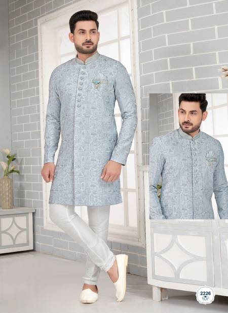 Grey Wedding Wears Art Embroidered Silk Kurta Pajama Suppliers In Mumbai 2226