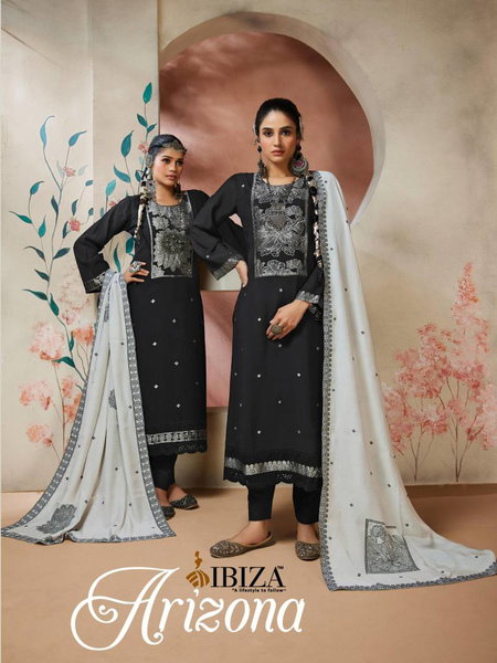 Arizona By Ibiza Muslin Jacquard Embroidered Salwar Kameez Wholesale In India