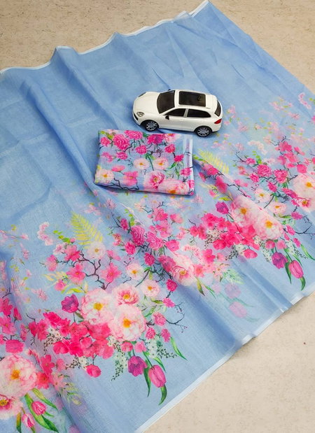 MG 139 Plain Linen Digital Printed Surat Designer Sarees Wholesale Market