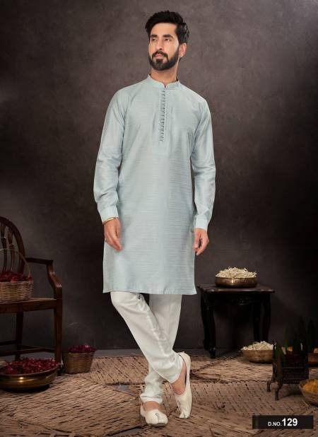 Ice Blue Colour GS Fashion Wedding Mens Wear Designer Kurta Pajama Wholesale Market In Surat 129