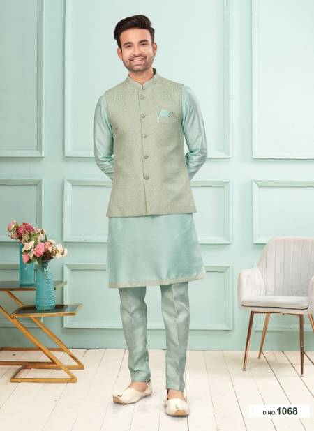 Ice Blue Colour GS Fashion Wedding Wear Mens Designer Modi Jacket Kurta Pajama Wholesale Online 1068