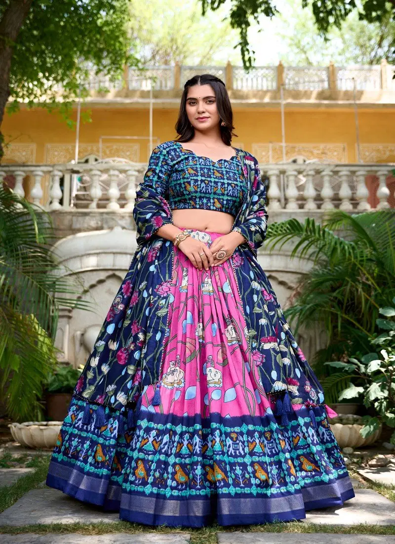 Ishanya By Aawiya Tussar Silk Printed Designer Lehenga Choli Exporters In India 1214PNK