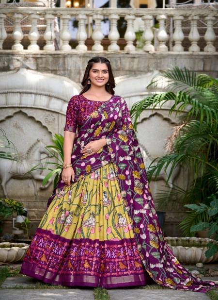 Ishanya By Aawiya Tussar Silk Printed Designer Lehenga Choli Exporters In India 1214YLW