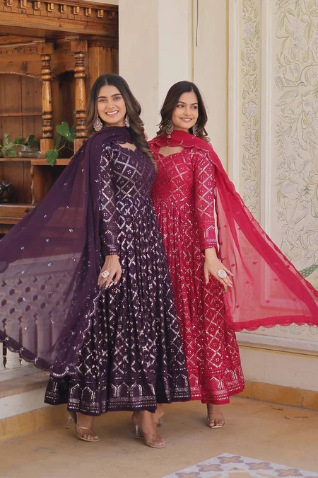 Jf 517 18 Beautiful Designer Faux Blooming Gown With Dupatta Bulk Orders In India