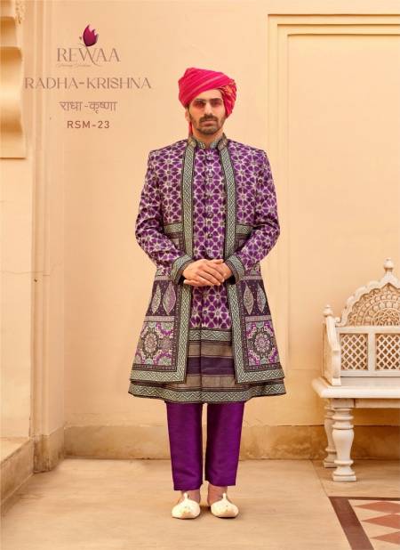 Jamun Colour Radha-Krishna By Rewaa Designer Wedding Mens Wear Indo Western Wholesalers In Delhi RSM-23