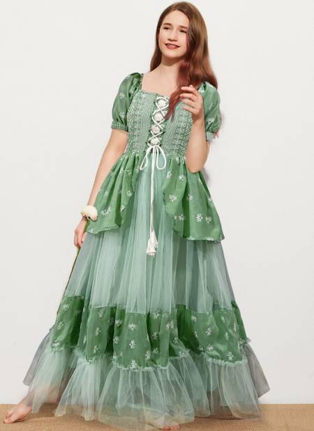 Janvi Designer Gown Wholesale Girls Wear Catalog Green 3