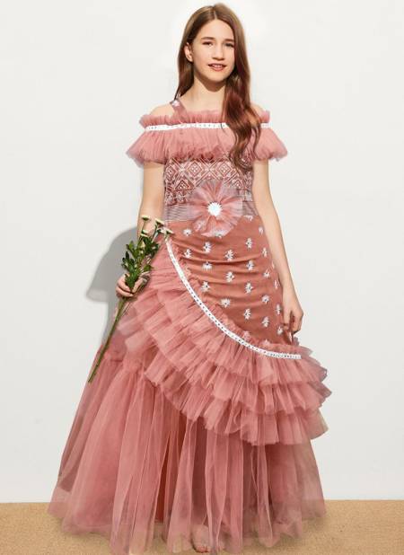 Janvi Designer Gown Wholesale Girls Wear Catalog Peach 4