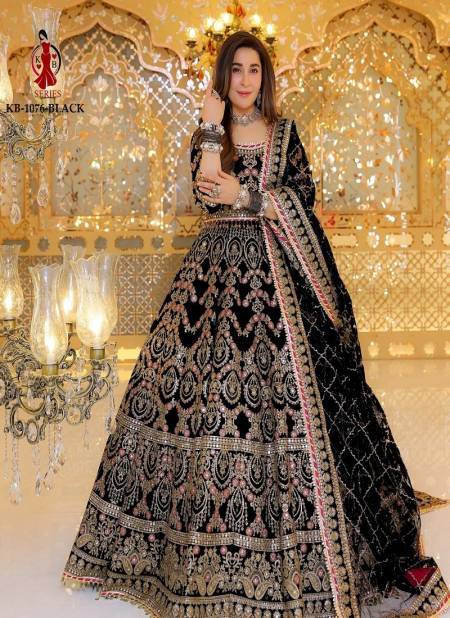 KB 1076 Colours Velvet Wedding Desginer Bridal Lehenga Choli Wholesale Price In Surat KB 1076 Black