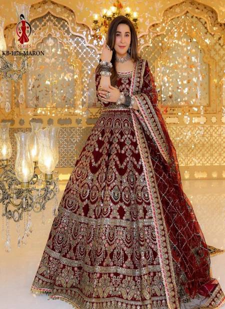 KB 1076 Colours Velvet Wedding Desginer Bridal Lehenga Choli Wholesale Price In Surat KB 1076 Maroon