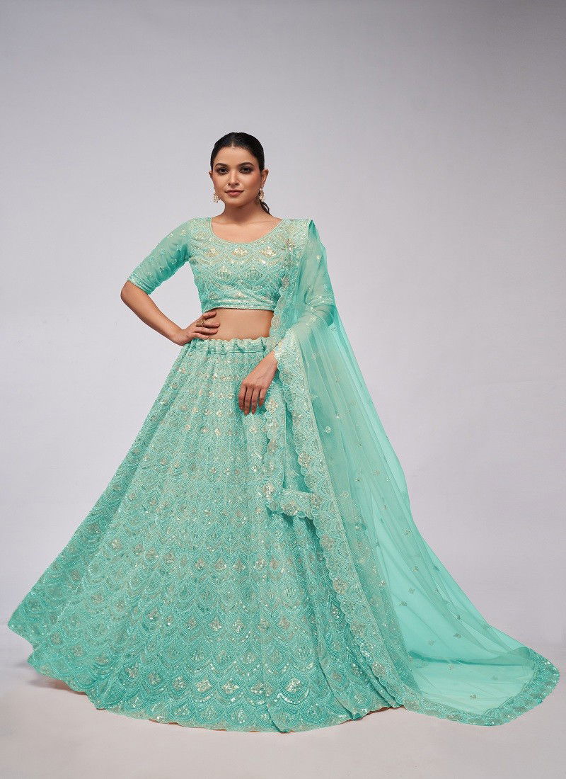 Kesar Fab Function Wear Soft Net Lehenga Choli Exporters In India KF 422 Sky Blue