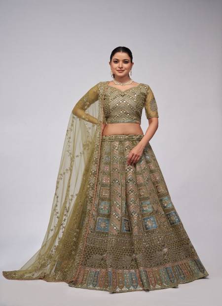 Kesar Fab Function Wear Soft Net Lehenga Choli Wholesale Shop In Surat KF 458 Mehendi