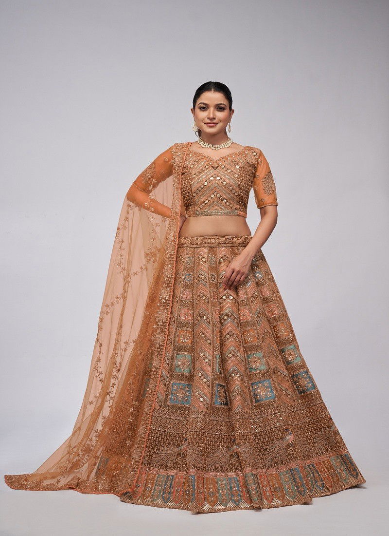 Kesar Fab Function Wear Soft Net Lehenga Choli Wholesale Shop In Surat KF 458 Orange