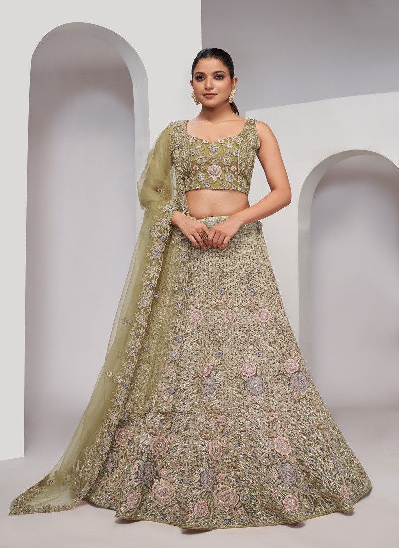 Kesar Fab Function Wear Soft Net Lehenga Choli Wholesale Shop In Surat KF 462 Mehendi