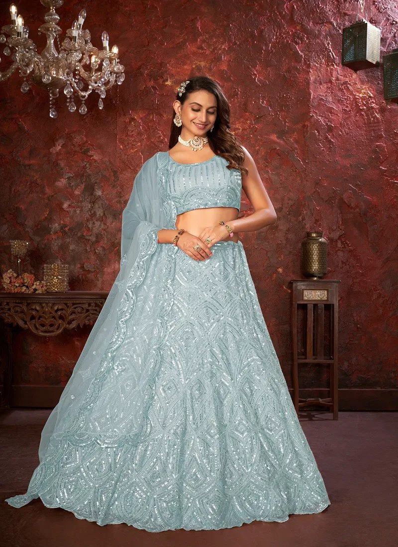 Kesar Fab Occasion Wear Soft Net Lehenga Choli Wholesale Online KF 433 Sky