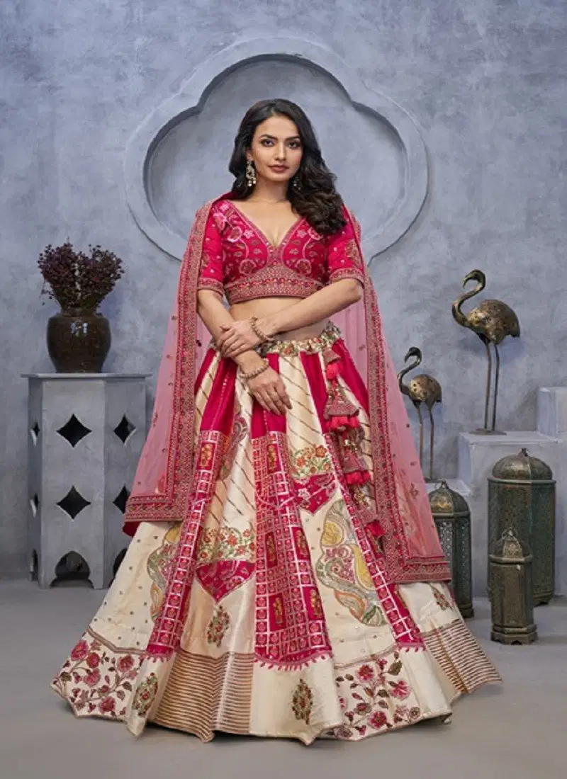 Kesar Fab Orgenza Silk Function Wear Designer Lehenga Choli Orders In India KF 16 Ivory