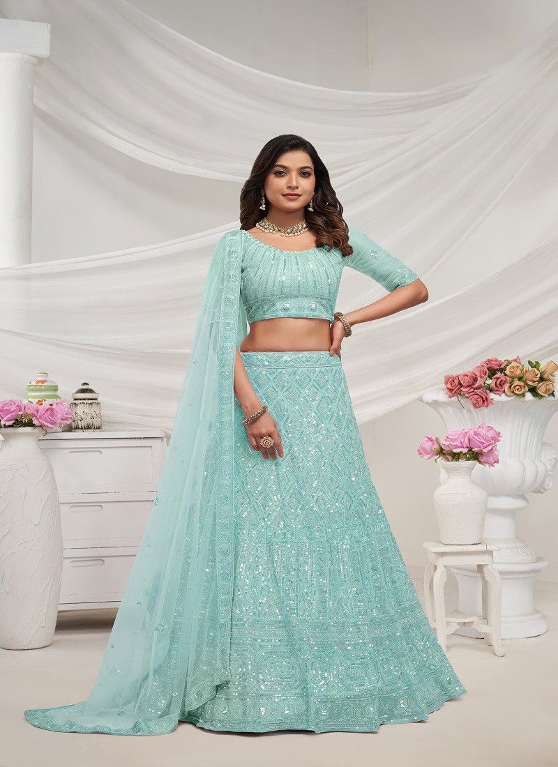 Kesar Fab Party Wear Soft Net Lehenga Choli Orders In India KF 435 Sky Blue