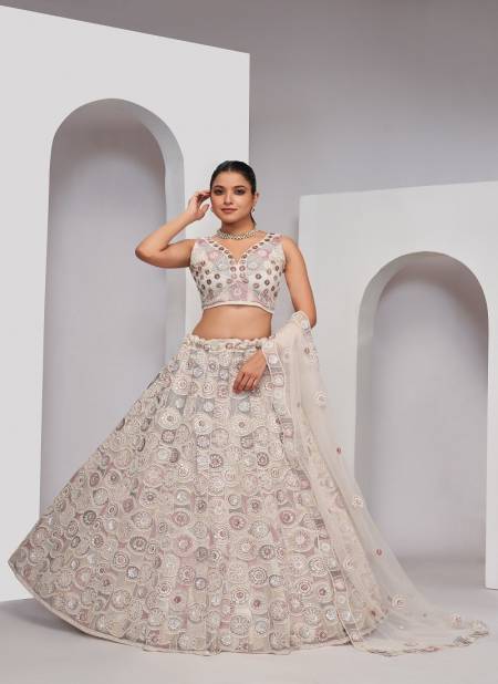 Kesar Fab Party Wear Soft Net Lehenga Choli Suppliers In India KF 406 White