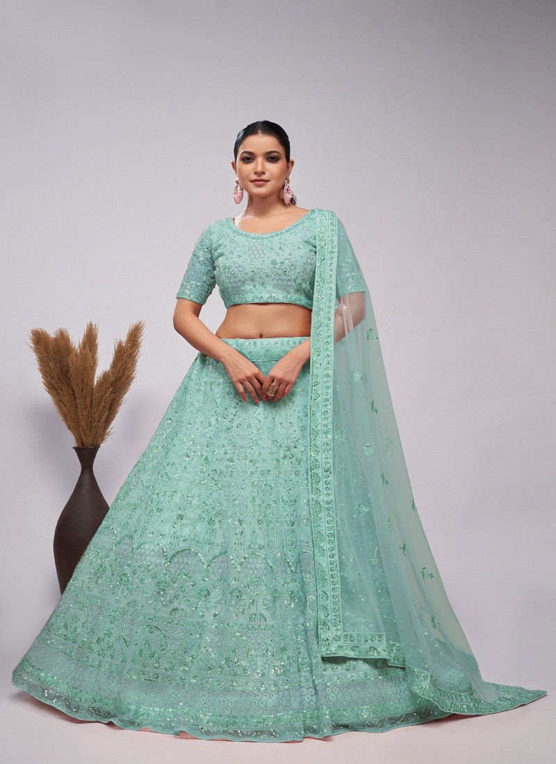 Kesar Fab Party Wear Soft Net Lehenga Choli Suppliers In India KF 410 Sky Blue