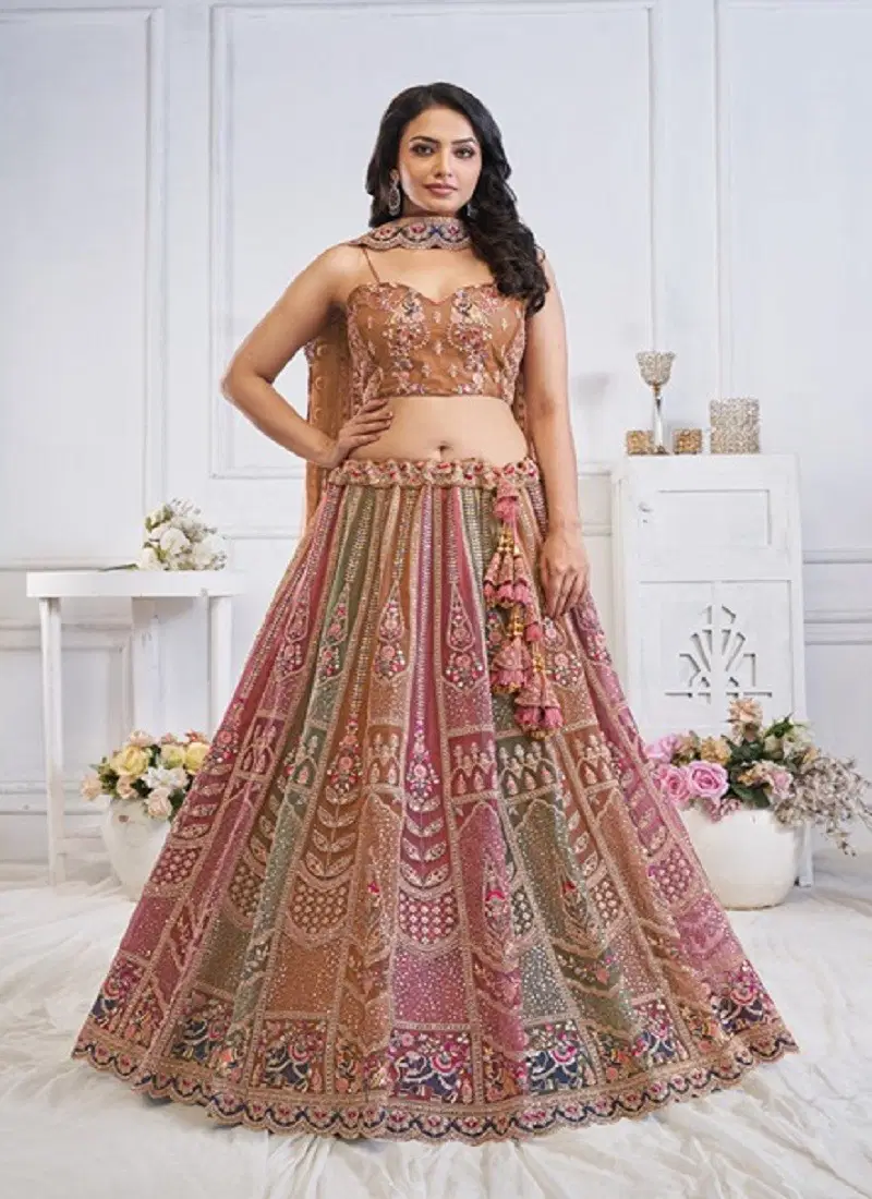 Kesar Fab Soft Net Function Wear Designer Lehenga Choli Orders In India KF 42 Multi Brown