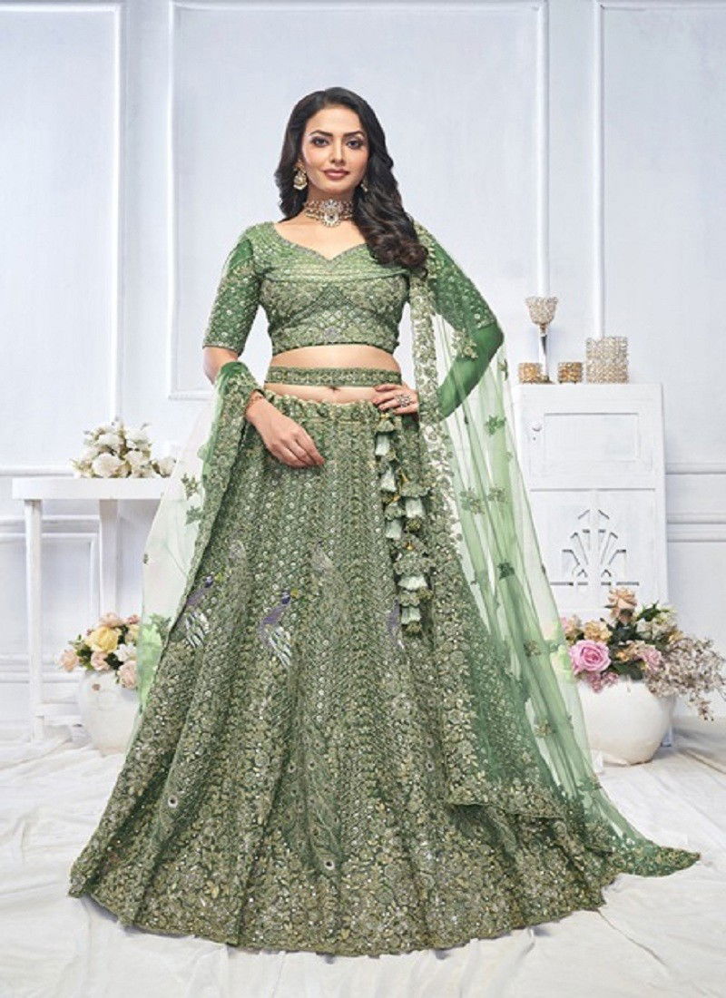 Kesar Fab Soft Net Party Wear Designer Lehenga Choli Online Wholesale KF 01 Green