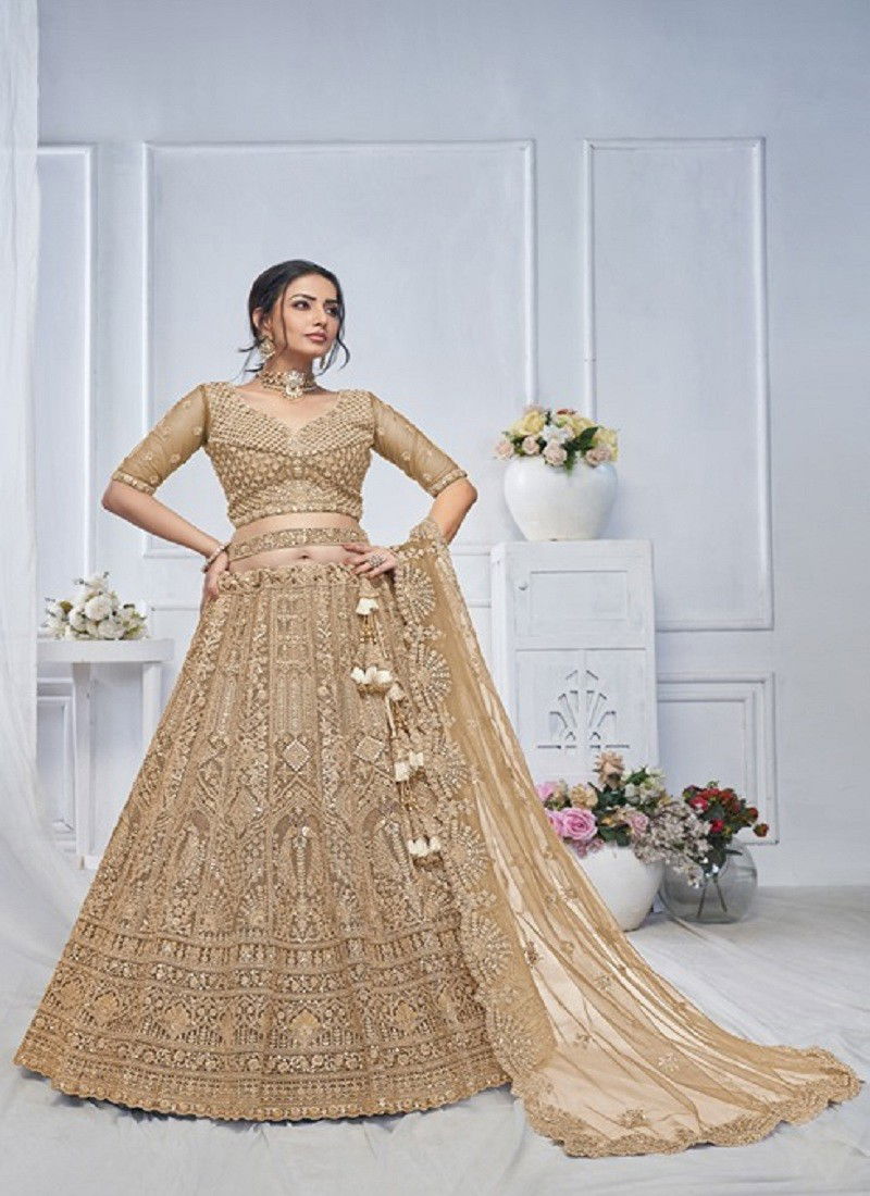 Kesar Fab Soft Net Party Wear Designer Lehenga Choli Online Wholesale KF 03 Brown