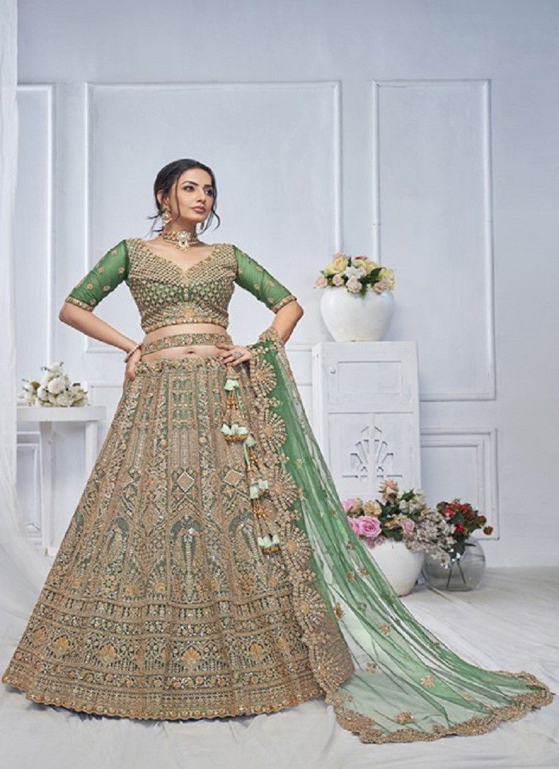 Kesar Fab Soft Net Party Wear Designer Lehenga Choli Online Wholesale KF 03 Green