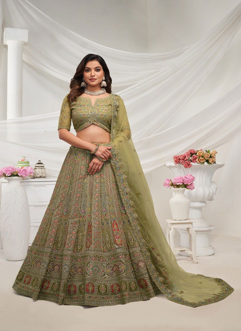 Kesar Fab Wedding Wear Soft Net Lehenga Choli Wholesale In India KF 477 Mehendi