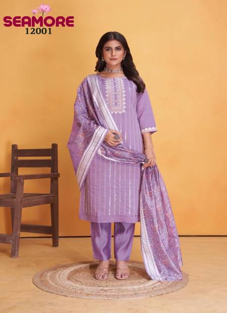 Lavander Colour Savariya By Seamore Roman Silk Embroidery Kurti With Bottom Dupatta Exporters In India 12002