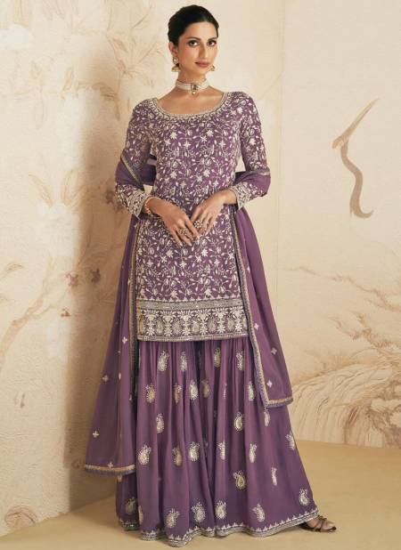 Lavendar Colour Elan Aashirwad Wedding Wear Wholesale Sharara Suits Catalog 9410